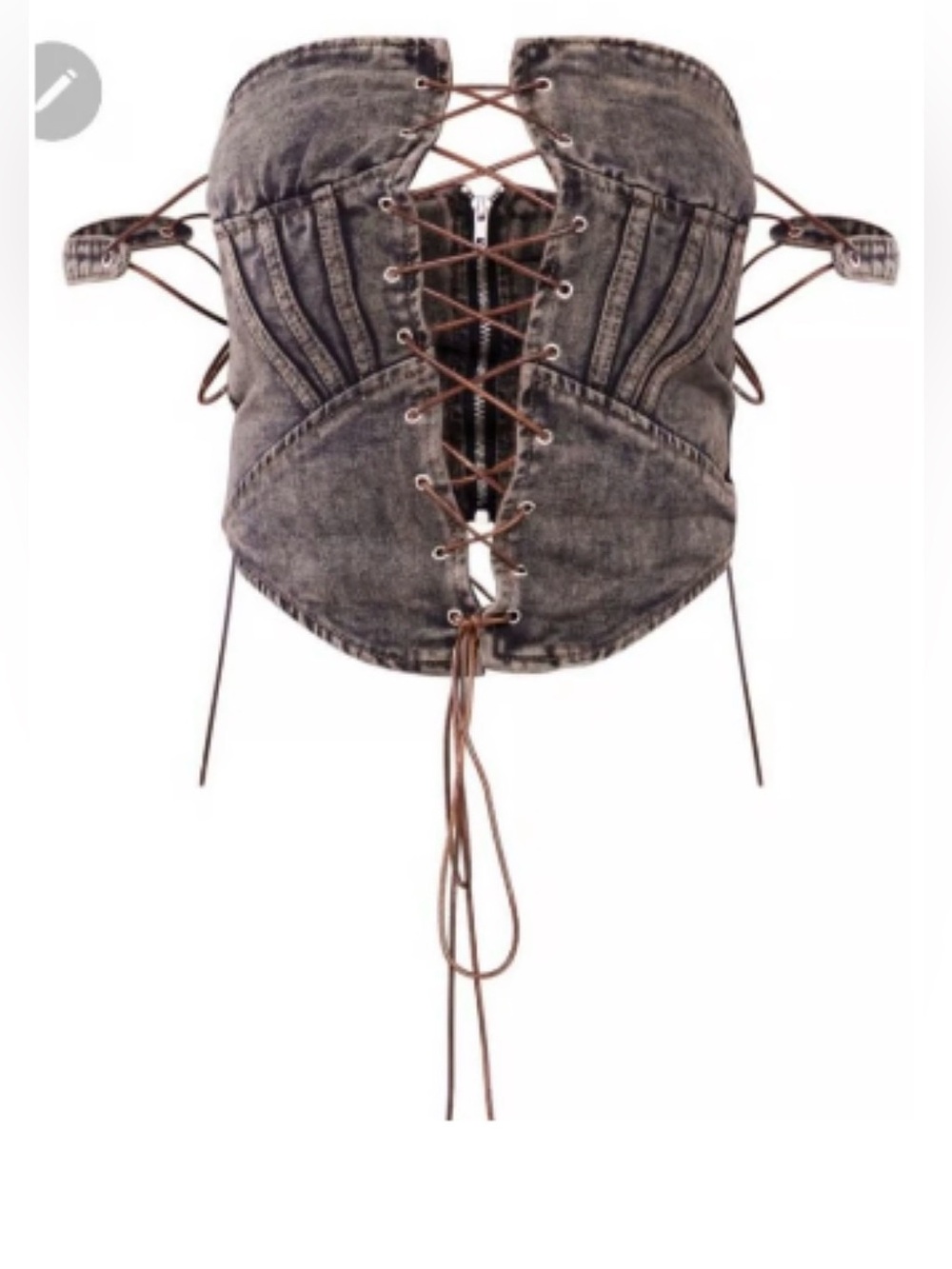 Lace-Up Denim Corset Top - pretty little thing shape, brown lace up denim corset